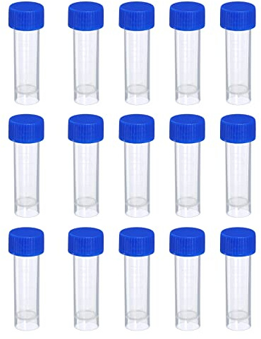 PATIKIL 5mL Plastik Teströhren 15Pack Kunststoff Reagenzgläser mit Schraubverschluss Probenröhrchen Kryoröhrchen Plastikröhrchen Blau