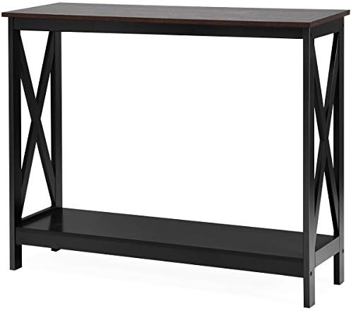 LIFEZEAL Tavolo Console a 2 Livelli, Tavolo Consolle in Legno, Tavolo d’Ingresso, Salvaspazio, per Corridoio, Soggiorno, Antiribaltamento, Montaggio Semplice, Peso Max 50kg, 100x30x80cm (nero)