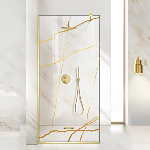 Aqua Roy Gold Modèle Marbre doré Taille 110 cm à partir de 70/80/90/100/110/120 Paroi de douche en verre transparent 8 mm avec motif sablé nano-revêtement (110 x 195 cm)