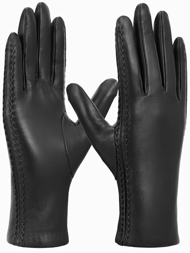 GSG SINCE 1998 Echte Lederhandschuhe Damen Touchscreen Winterhandschuhe Woll Gefütterter Warme Lammfell Autofahrerhandschuhe 23012