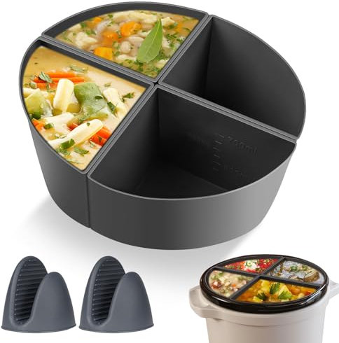 Aolso mijoteuse en silicone de qualité alimentaire, 4PCS Doublure De Mijoteuse en Silicone, Diviseur pour Mijoteuse, mijoteuse réutilisables Accessoires, séparateur de mijoteuse Doublure (Gris)
