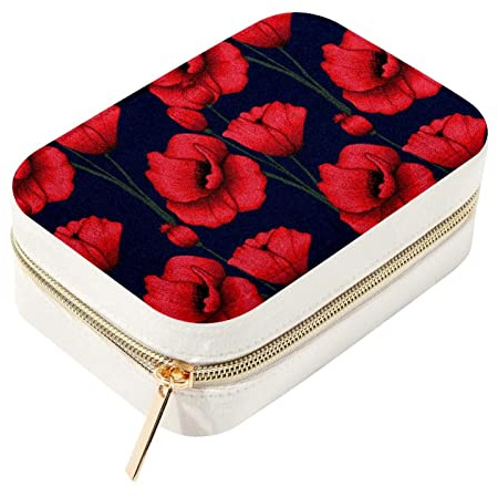 Red Poppy Flowers Double Layer Portable Travel Mini Jewelry Case Display Storage Holder Boxes