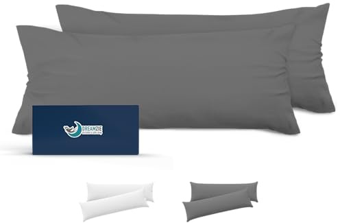Dreamzie Taie de Traversin 40x150 Lot de 2 en Microfibre Certifiée Oeko-Tex - Housse de Traversin 150x40 Douce Et Brossée, Toucher Peau de Pêche - Anthracite