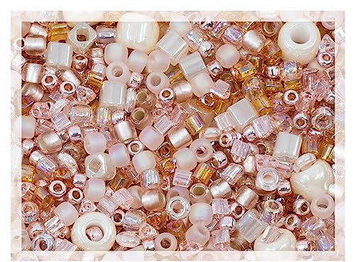 10g of TOHO mix - small Rocailles, Seed Beads and Bugles, Japan, MIX Beige Pearl (like 3213 - Bara-Rose)