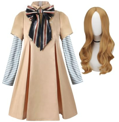 Jilijia M3gan Cosplay Kostüm mit Perücke, Horror Film M3gan Cosplay Kleid Mantel Halloween Weihnachten Uniform Outfit Geschenk für Frauen und Mädchen