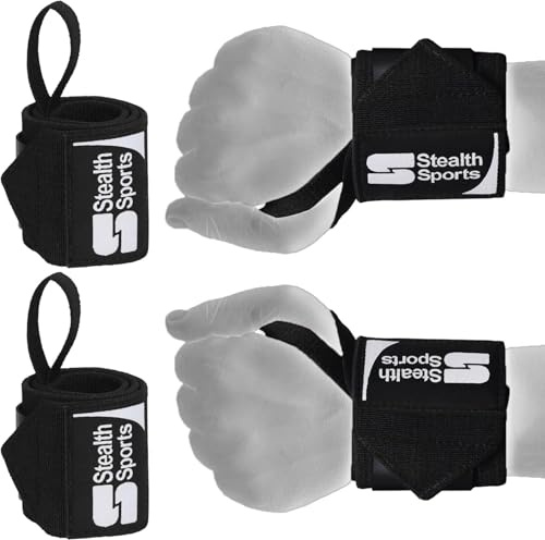 Stealth Sports Handgelenk Bandagen für Gewichtheben, Bodybuilding, Kraftsport & Crossfit, Baumwolle Handgelenkstütze mit Daumenschlaufe Fitnessstudio Workout Powerlifting Fitness Handgelenkschlaufen