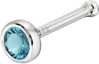 Jewelry Avalanche Solid 14K White Gold Ball-end Stud Bezel Set 3mm Blue Topaz 22G Nose Bone Nose Stud - December Birthstone Nose Ring Stud NBBZ-TP30WG