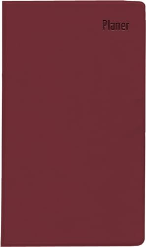 Zettler - Taschenplaner 2025 bordeaux, 9,5x16cm, Taschenkalender mit 112 Seiten in Kunststoffhülle, 1 Woche auf 2 Seiten, separates Adressheft, 8- Wochenübersicht, Mondphasen und deutsches Kalendarium