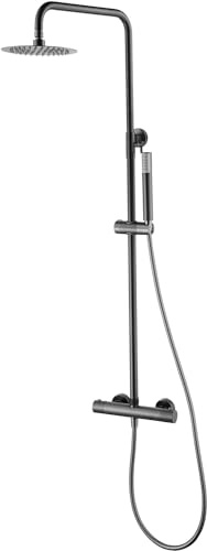 IMEX Colonne de douche thermostatique, barre de salle de bain avec robinet thermostatique en acier inoxydable et laiton, robinetterie de bain (Back Gun Metal)