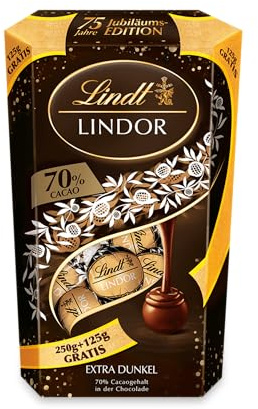 Lindt Schokolade | LINDOR Cornet 70% | 375g | 25 Kugeln mit 70% Kakao und zartschmelzender Füllung, Jubiläums-Edition | Schokoladen-Geschenk