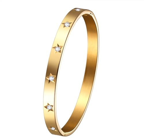 JewelryWe Schmuck Damen Armreif Edelstahl Zirkonia einfache Stil Liebe Armband 6mm breit mit Schließe Armspange Gravur