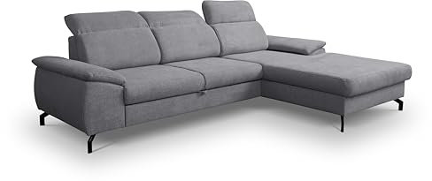 VENASI MÖBEL Malibu L-Form Ecksofa mit Schlaffunktion und Bettkasten Links/Rechts Schlafsofa (Dunkelgrau, Rechts)