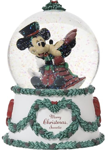 Precious Moments 241701 Frohe Weihnachten, Sweetie Disney Mickey Maus und Minnie Maus Harz/Glas Musik-Schneekugel