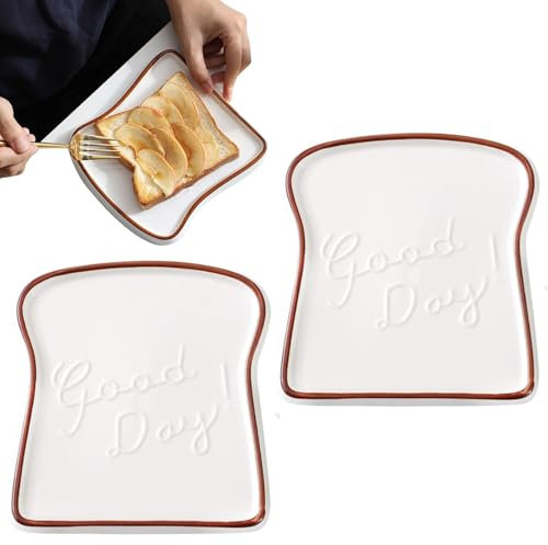 DXQCHDUO 2 platos de desayuno con forma de pan tostado, platos de mantequilla, platos de cerámica para postre, bandeja de queso, bandeja de cena para cocina y restaurante