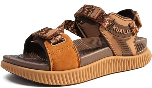 KuaiLu Sandalias Trekking Deportivas Mujer Comodas Ortopedicas Fascitis Plantar Caminar Verano Abierta Antideslizantes Montaña Senderismo Ligera Cuero Ajustables Marrón Kaki 39