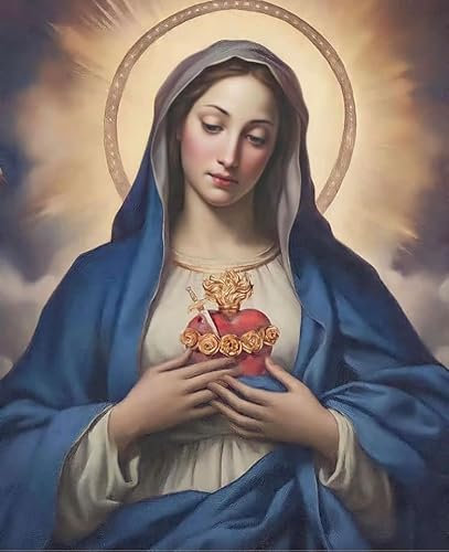 OVUNQUE PROTEGGIMI Quadro Sacro Cuore di Gesù e Maria, Stampa su Tela, Quadro Religioso Camera Da Letto, 100% Made in Italy (Sacro Cuore Maria B, 30 x 40 cm)