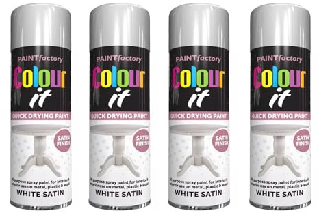 SDMAX White Satin Aerosol Spray Paint, Quick Drying, Satin Finish, Smooth Coating, Long Lasting, Compact And Lightweight, Easy To Use, Interior & Exterior Use, 250ml (4PCS)