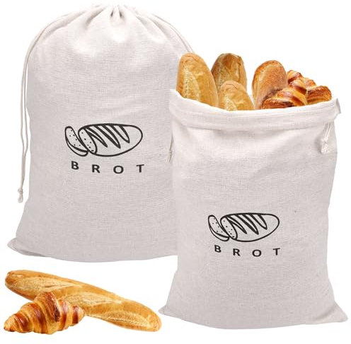 2 Pezzi Sacchetto Pane In Lino 40cm X 30cm per la Conservazione e la Freschezza, Sacchetto Portapane Borsa con Spago per la Freschezza Di Pane, Noci, Frutta, Verdura e Cereali