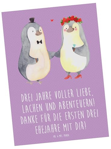 Mr. & Mrs. Panda Postkarte 3. Hochzeitstag Lederhochzeit - Geschenk, Geschenke, Jahrestag, Hochzeitsspruch, Ehe, Heirat, Ansichtskarten, Heiraten, Ansichtskarte, Fotokarte, Ehejahre, Postkarten