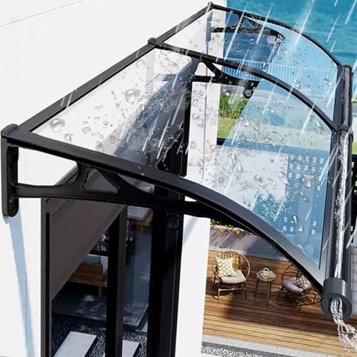 PHUSTJKL Vordach für Haustür Überdachung 60x300cm, Haustürdach Pultvordach Pultbogenvordach aus Aluminium und Polycarbonat, Türdach für draußen Sonnenschutz Regenschutz-Transparent