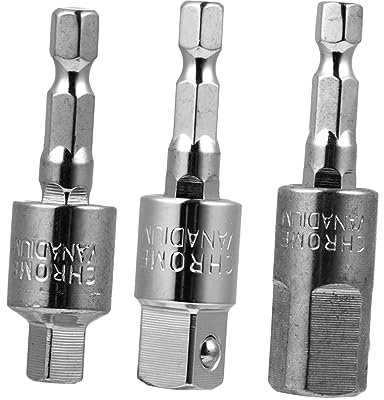ANDRESLAD Impact Driver Adapter Kit 3pcs Socket to Drill Adapter High Carbon Steel 1/4 3/8 1/2 Inch