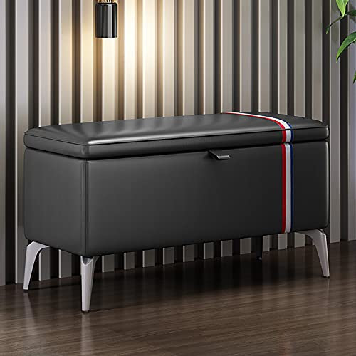 Panca ottomana moderna in pelle grigia con sedile imbottito in legno massello multifunzionale baule portaoggetti per scarpe da ingresso 70 x 35 x 45 cm