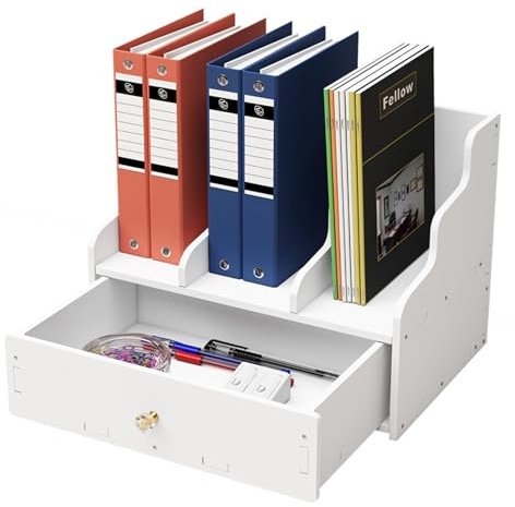 Xinfuquan A4 Portariviste,Portadocumenti da Scrivania con Cassetto e porta libri,Multifunzionale Organizer Cancelleria per Ufficio Cancelleria Casa Portariviste da Scrivania per Libri e File-Bianco