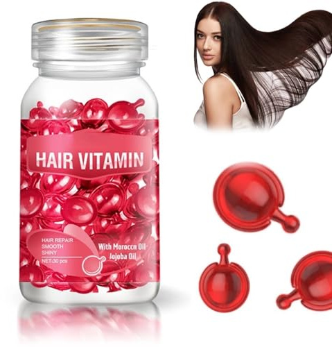 Capsules for Hair Care,30PCS Hair Vitamin Serum Capsule, Hair Care Essence Rich in Vitamin E Capsules, Moroccanoil Hair Oil for Hair Repair and Care, Improves Dryness and Frizz (Red)