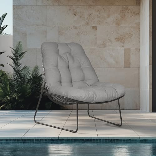 Grand patio Lounge Stuhl für Garten Balkon Terrasse – Outdoor Relaxstuhl mit dickem Kissen, wetterfest & hautfreundlich, 150kg Belastbarkeit, Grau