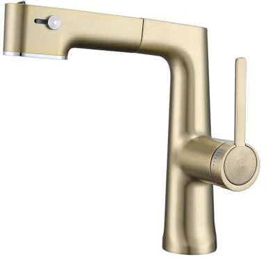 Rubinetto Bagno Lavabo con Doccetta Tipo Lift Rotazione 360° Miscelatore Estraibile Lavabo Monocomando,oro Spazzolato