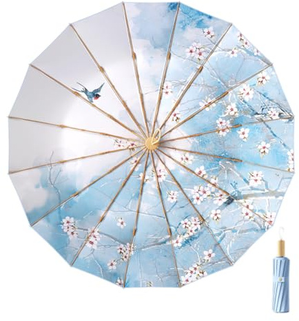 Maibar Kompakter Reiseschirme UV Schutz UPF 50 16 Rippen Taschenschirme 3D Muster Klappschirme SPF 50 Regenschirm für Damen (3)