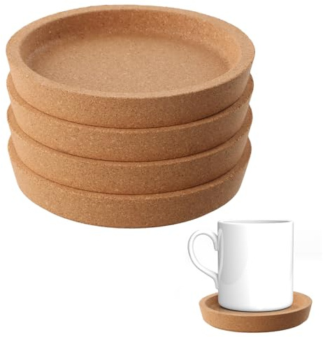 4 Pièces Dessous de Verre en Liège - Extra Épais avec Rebord Montant, Réutilisables et Absorbants, Dessous de Tasse Empilables en Bois pour Boissons et Tasses