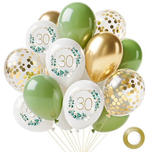Tookala 30. Geburtstag Luftballons Grün, 15 Stück Salbei Grün Gold Weiß Konfetti LuftBallons, 30th Happy Birthday Ballons, Geburtstag deko Jubiläum Partydeko Mädchen Frau