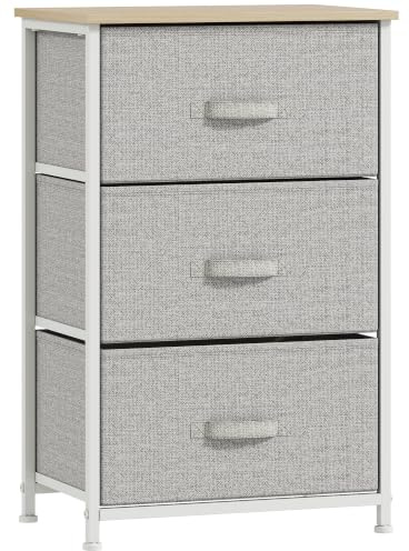 HOMCOM Cassettiera 3 cassetti telaio metallico 45x30x71cm grigio | Chiffonier, moderno contenitore, guide regolabili, cassettiera per camera da letto, soggiorno, ingresso