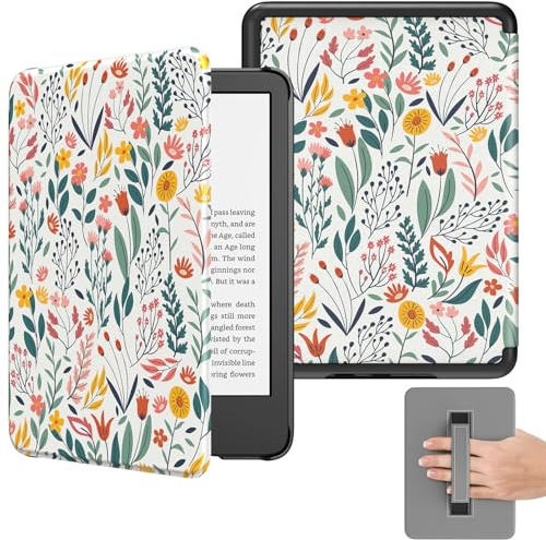 MoKo Hülle für Kindle 6 (11. Generation, 2024/2022), Blume | Leichte Schutzhülle mit Handschlaufe, Auto Schlaf/Wach