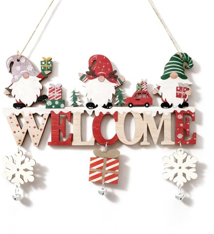 ARYIMYDP Letrero de Navidad de Madera para Colgar en la Puerta, Decoración para Puerta de Entrada, Ventana o Pared, Adorno Navideño Rústico y Acogedor