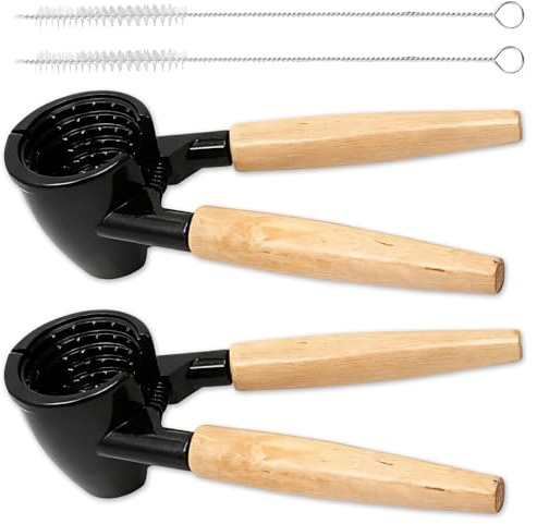 AMSNINK 2 Stück Multifunktionaler Nussknacker Walnüsse Und 2 Reinigungsbürsten, Robuster Nussknacker Haselnüsse Aus Aluminium & Holzgriff, Walnussknacker, Haselnussknacker, Für Walnüsse, Haselnüsse