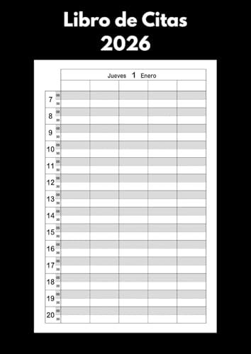 Libro de Citas 2026: Agenda profesional un día por página - 5 columnas por día - Planificador de 7 a 21 horas - Intervalos de 30 minutos - A4