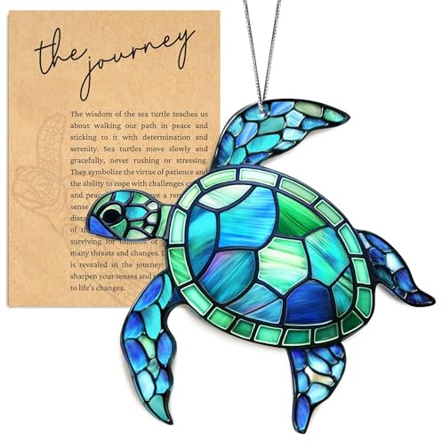 Atrapasoles Tortuga de Acrílico, Atrapa Sol y Atrapaluz para Ventana, Adorno Colgante Decoración Hogar y Jardín, Suncatcher Estilo Vitral Turquesa, Regalo para Mujer, Amantes del Mar, Casa Nueva