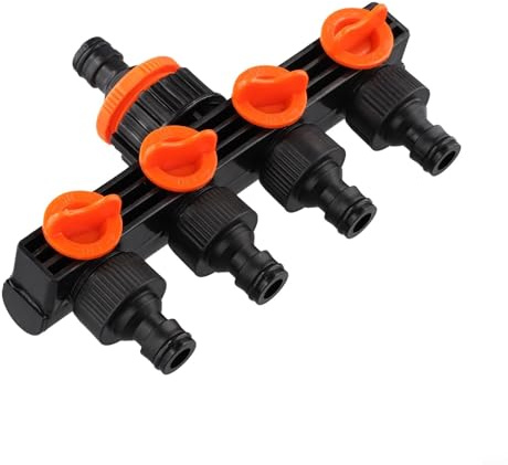 MonoSora Conector de tubo de manguera de jardín de 4 vías con válvulas individuales, desviador de plástico a prueba de fugas para riego, cuidado del césped y riego al aire libre, se adapta a 1, 2, 3