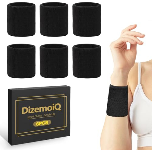 DizemoiQ 6er Set Sport Schweißbänder Atmungsaktive Handgelenkbänder Elastische Armbänder für Tennis Fitness Laufen und Alltag Unisex Schwarz