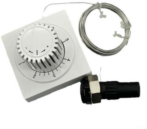 Fernfühler Thermostatkopf, Thermostat-Kopf F mit Ferneinsteller mit eingebautem Fühler, Kapillarrohr 2000mm, kompatibel mit M30 x 1,5 Gewinde-Heizkörperventile