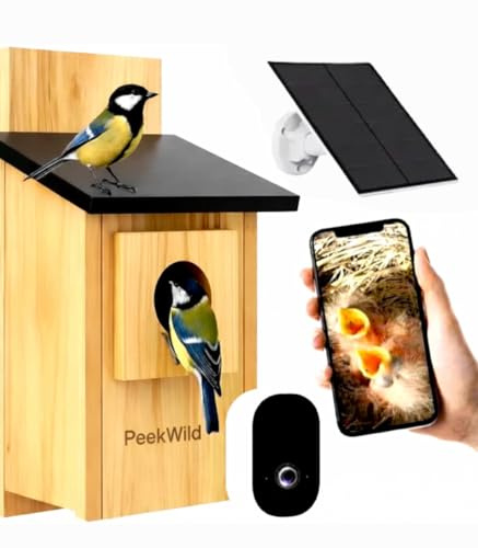 Smart Bird Box with 5MP WiFi Wireless Camera – Solar-Powered Bird Box with Camera, Night Vision, Motion Detection & Live App Viewing for Garden Birdwatching