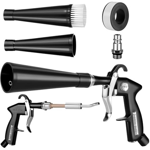 Zocipro Pistola de Limpieza de Aire Comprimido para Coche, Pistola de Limpieza y Secado, Herramienta de Detallado con 2 Boquillas, para Asientos, Ruedas, Motor, Tela, Cuero y Zonas Difíciles