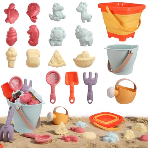 GSrenyu 18PCS Beach Sand Toys Set With Collapsible Bucket and Spade Beach