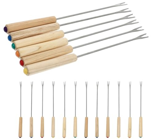 jojofuny Forchette per Fonduta in Acciaio Inossidabile 18 Pezzi con Manico in Legno Naturale, Utensili Multifunzionali per Formaggio, Dessert e Barbecue, per Picnic e Cucina Domestica