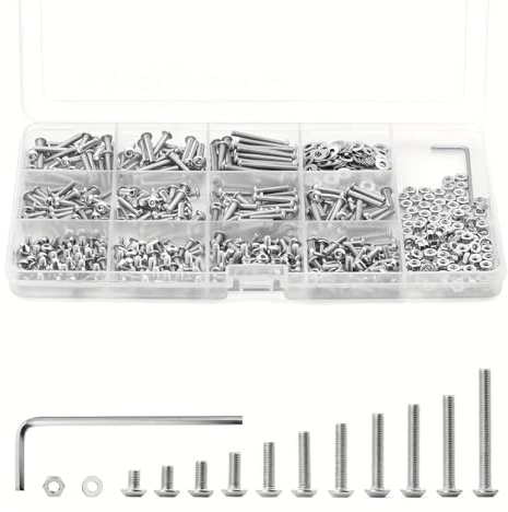 Kit assortimento di viti a testa bombata, bulloni e dadi, rondelle piatte, acciaio inossidabile 304((400PCS))