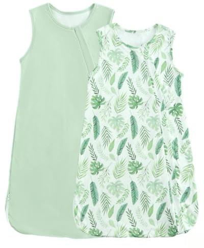 JiAmy Baby Schlafsack 1,0 Tog Lyocell Sommer Schlafsack für Neugeborene leichter Schlafsack Grünes Blatt 0-6 Monate