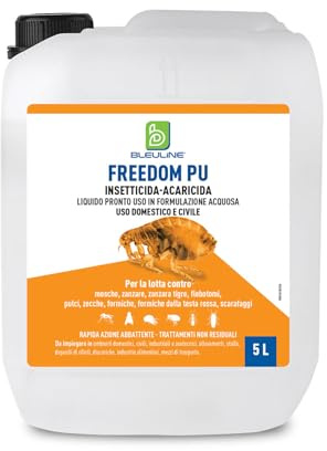 Freedom Pu Lt.5 Insetticida Acaricida Pronto Uso Rapida Azione Abbattente Contro Zanzare Mosche Pulci Zecche Formiche Scarafaggi Blatte Flebotomi