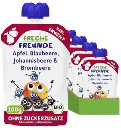FRECHE FREUNDE Bio Quetschies Apfel, Blaubeere, Johannisb & Bromb, (6x100g)